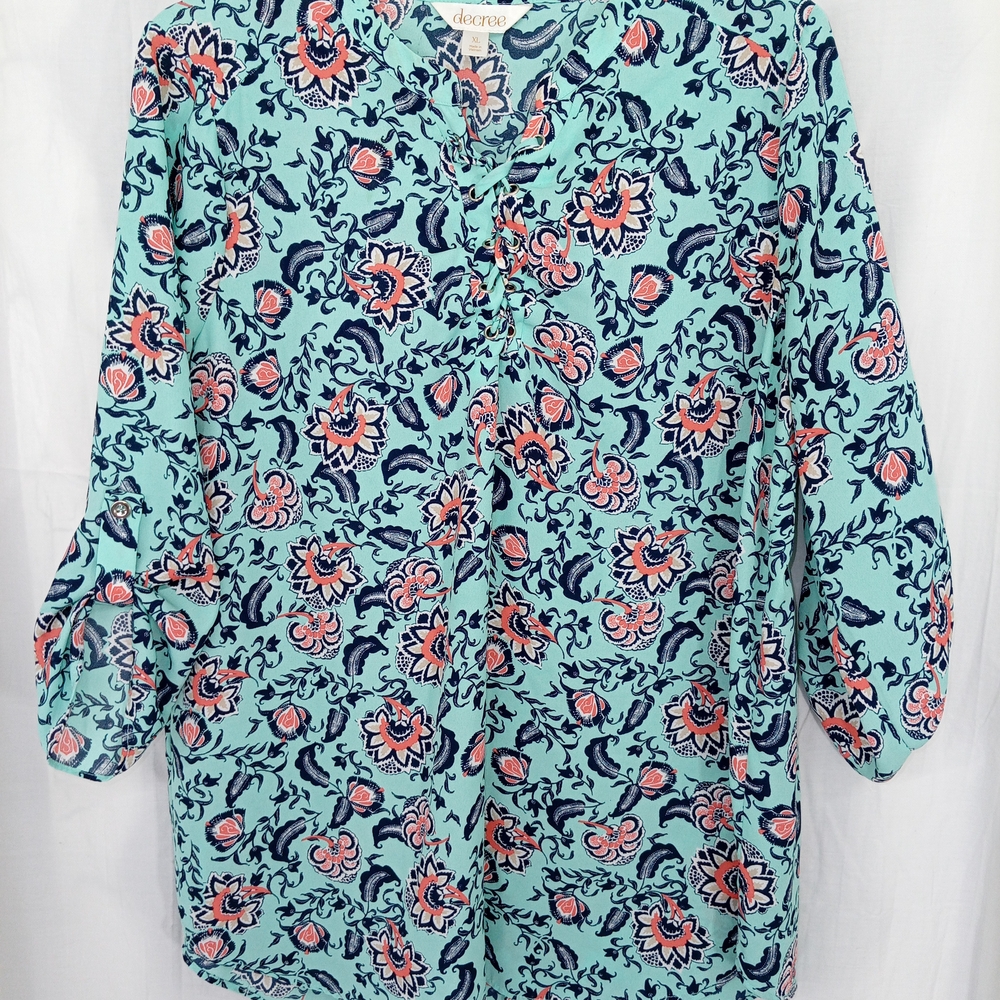 Decree Women's Floral Print Top - Blue and Pink